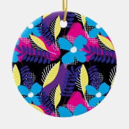 シックカラフルフローラ&ドットパター葉ンCer セラミックオーナメント
