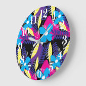 シックカラフルフローラ&ドットパター葉ンLar ラージ壁時計 (傾斜)