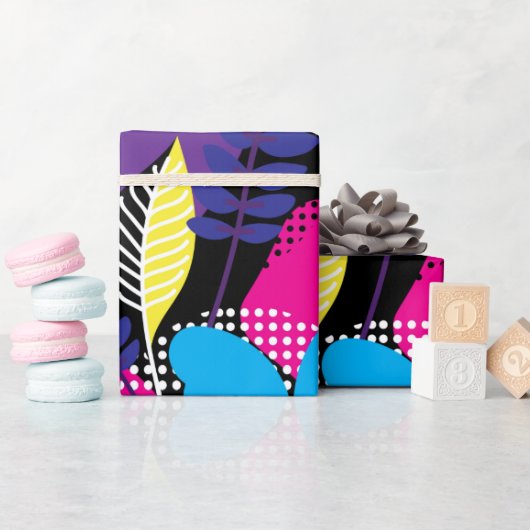 シックカラフルフローラ&ドットパター葉ンWra ラッピングペーパー (ベビーシャワー)