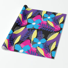 シックカラフルフローラ&ドットパター葉ンWra ラッピングペーパー