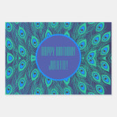 シックカラフルブルーティール(緑がかった色)孔雀フェザーカスタム ラッピングペーパーシート (正面3)