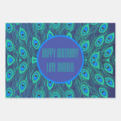 シックカラフルブルーティール(緑がかった色)孔雀フェザーカスタム ラッピングペーパーシート (正面)