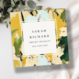 シックカラフルボホイエローオークル絵を描フローラ スクエア名刺