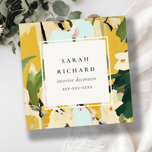 シックカラフルボホイエローオークル絵を描フローラ スクエア名刺