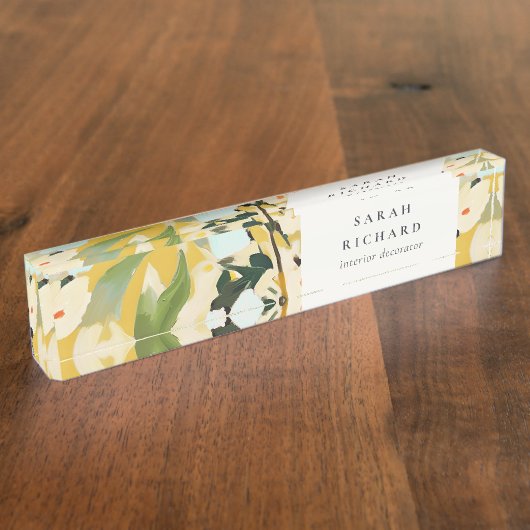 シックカラフルボホイエローオークル絵を描フローラ デスクネームプレート (側面)