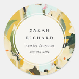 シックカラフルボホイエローオークル絵を描フローラ ラウンドシール