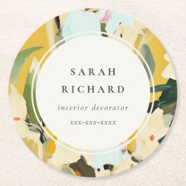 シックカラフルボホイエローオークル絵を描フローラ ラウンドペーパーコースター