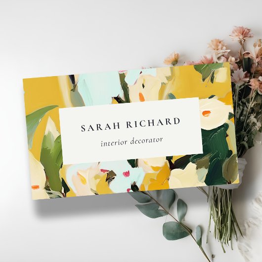 シックカラフルボホイエローオークル絵を描フローラ 名刺