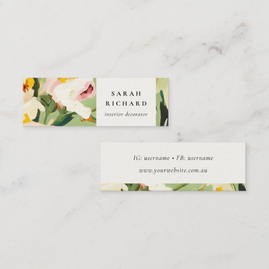 シックカラフルボホグリーンピ絵を描ンクフローラ スキニー名刺 (正面/裏面)