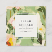 シックカラフルボホグリーンピ絵を描ンクフローラ スクエア名刺 (正面)