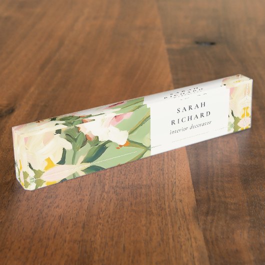 シックカラフルボホグリーンピ絵を描ンクフローラ デスクネームプレート (側面)