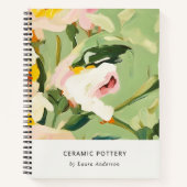 シックカラフルボホグリーンピ絵を描ンクフローラ ノートブック (正面)