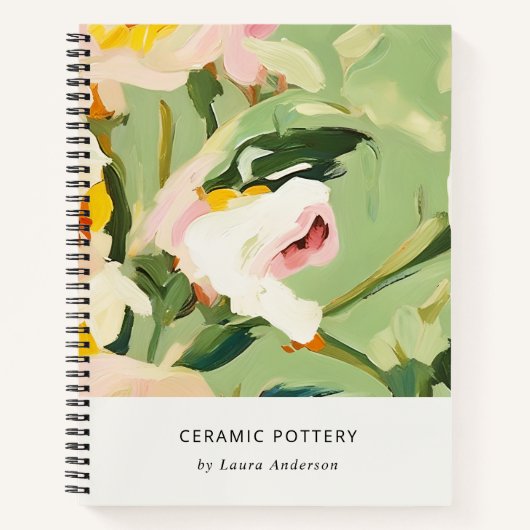 シックカラフルボホグリーンピ絵を描ンクフローラ ノートブック (正面)