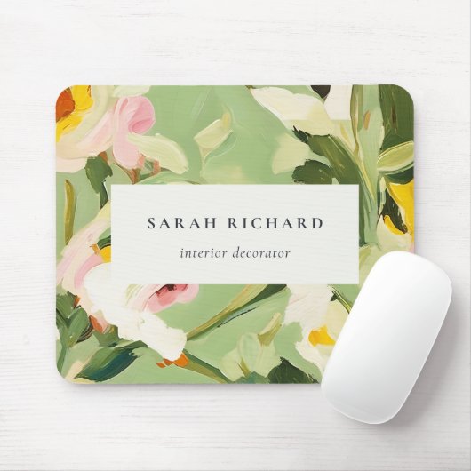 シックカラフルボホグリーンピ絵を描ンクフローラ マウスパッド (マウス)