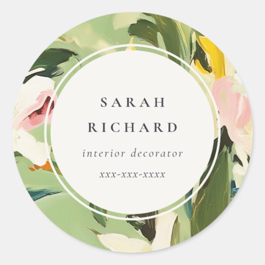 シックカラフルボホグリーンピ絵を描ンクフローラ ラウンドシール (正面)