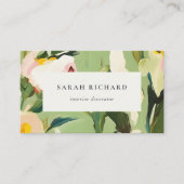 シックカラフルボホグリーンピ絵を描ンクフローラ 名刺 (正面)