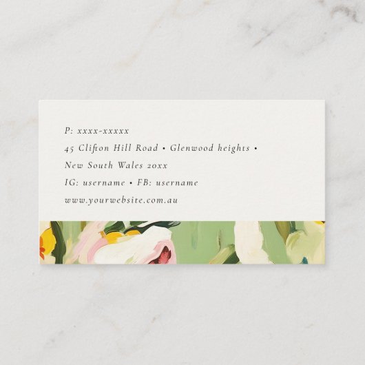 シックカラフルボホグリーンピ絵を描ンクフローラ 名刺 (裏面)