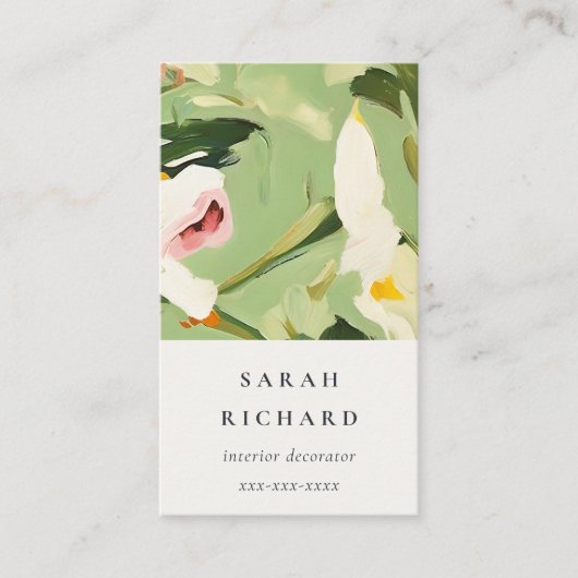 シックカラフルボホグリーンピ絵を描ンクフローラ 名刺 (正面)