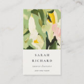 シックカラフルボホグリーンピ絵を描ンクフローラ 名刺 (正面)