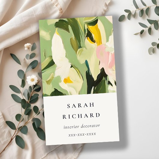 シックカラフルボホグリーンピ絵を描ンクフローラ 名刺