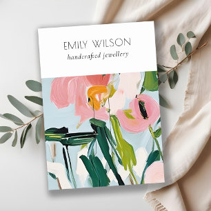 シックカラフルボホピンクブルー絵を描フローラハイピン 名刺