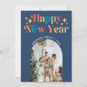 シックカラフルレトロハッピーニューイヤー写真 シーズンカード (正面)