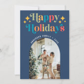 シックカラフルレトロハッピーホリデーズクリスマスフォト シーズンカード (正面)