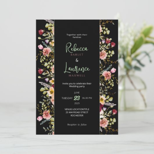 シックカラフルワイルドフラワーズ庭園の結婚式 招待状 (スタンド正面)