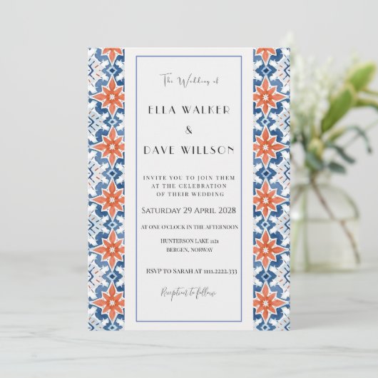 シックカラフル抽象芸術エレガンス結婚タイル 招待状 (スタンド正面)