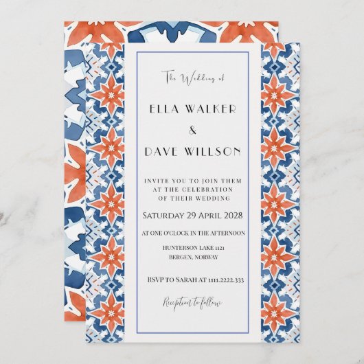 シックカラフル抽象芸術エレガンス結婚タイル 招待状 (正面/裏面)