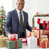 シックカラフル抽象芸術ポインセチア花ホリデイ ネクタイ