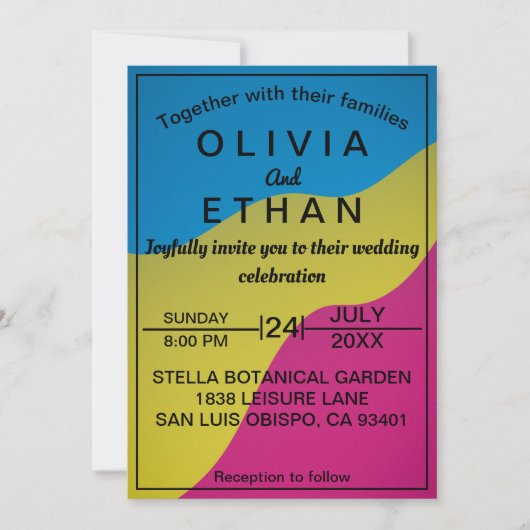 シックカラフル抽象芸術ミニマル結婚式招待状 招待状 (正面)