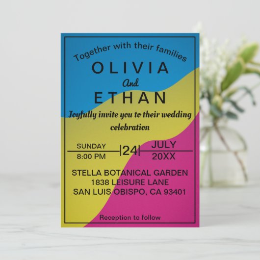 シックカラフル抽象芸術ミニマル結婚式招待状 招待状 (スタンド正面)