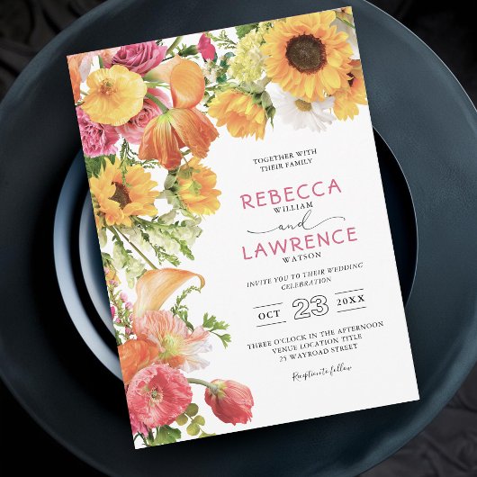 シックカラフル春の花結婚式招待状 招待状