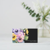 シックカラフル春パンジーブラックビジネスカード 名刺 (スタンド正面)