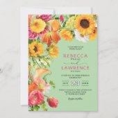 シックカラフル春花模様結婚式招待状 招待状 (正面)