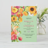 シックカラフル春花模様結婚式招待状 招待状 (スタンド正面)