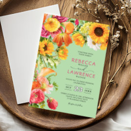 シックカラフル春花模様結婚式招待状 招待状