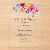 シックカラフル結婚フローラのリハーサルのディナーアーチ アクリル招待状 (正面)