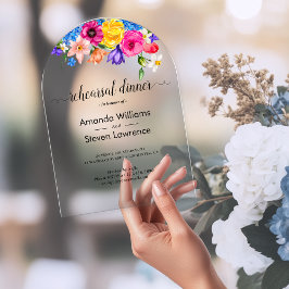 シックカラフル結婚フローラのリハーサルのディナーアーチ アクリル招待状