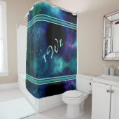 シックカラフル銀河系宇宙空間ティール(緑がかった色)モノグラム シャワーカーテン (インサイチュ)