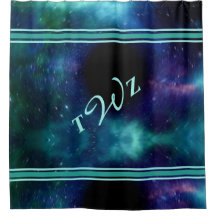 シックカラフル銀河系宇宙空間ティール（緑がかった色）モノグラム