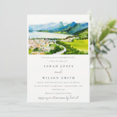 シックカントリーサイドレイクビレッジランドスケープ婚約 招待状 (スタンド正面)