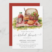 シックガーデンパーティーピクニックイチゴブライダルシャワー 招待状 (正面/裏面)