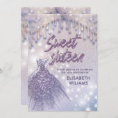 シックガーリーなドレスは薄紫紫のキラキラした雰囲気を漂わせる 招待状 (正面/裏面)