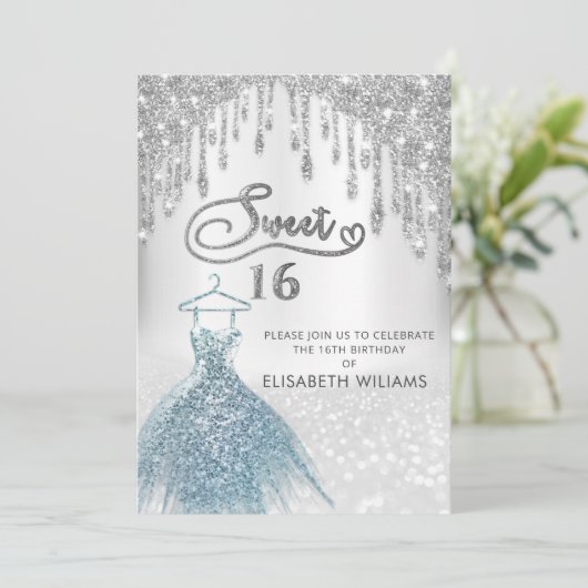 シックガーリーなドレスは銀色の輝きを漂わせグラデーションる 招待状 (スタンド正面)