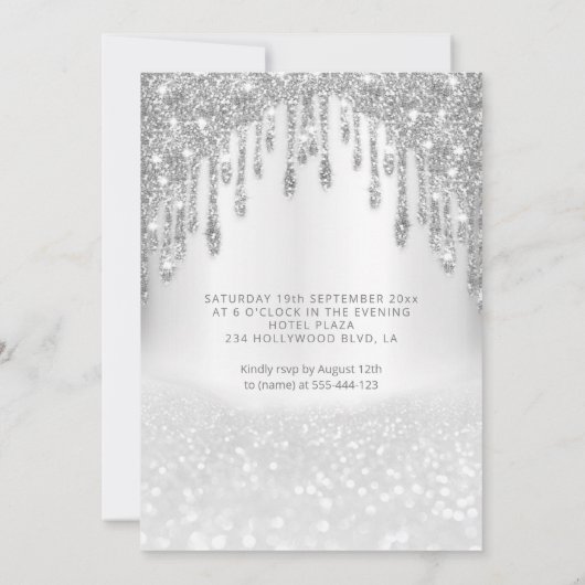 シックガーリーなドレスは銀色の輝きを漂わせグラデーションる 招待状 (裏面)