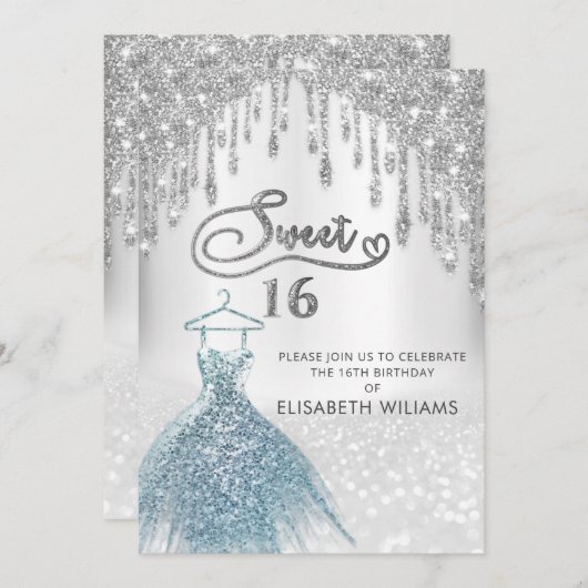 シックガーリーなドレスは銀色の輝きを漂わせグラデーションる 招待状 (正面/裏面)