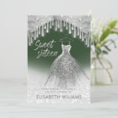 シックガーリーなドレスは銀色の輝く緑のグラデーション乾燥 招待状 (スタンド正面)