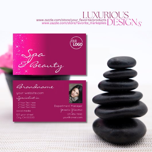 シックガーリーなピンクのグリッタースター、ロゴと写真 名刺